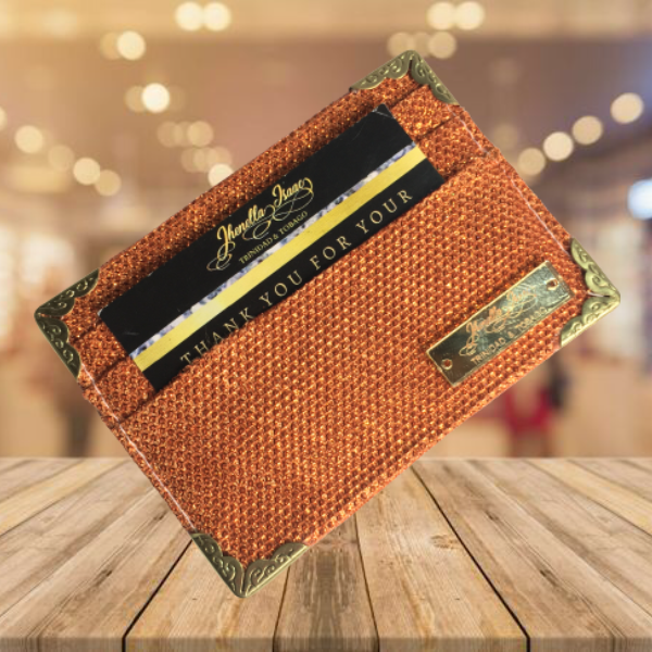 Orange Adriana Glittered Personalized Card Holder (For Her)